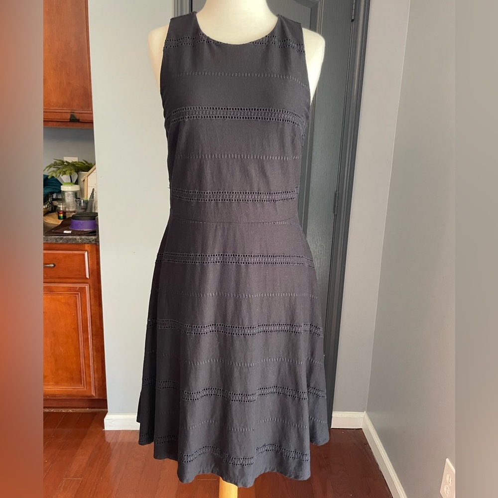 Loft Elegant Black Eyelet Sleeveless Dress